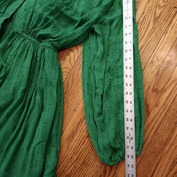 Anthropologie Womens Flared Dress Size M Green Tied Button Down Sleeved NEW - Picture 3 of 10
